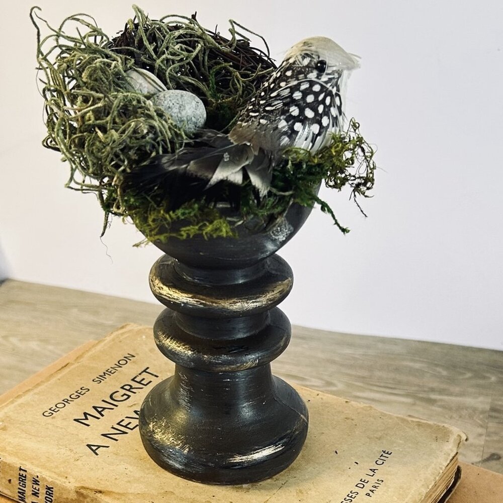 French Cottage Decorative Pedestal Riser Black Distressed Shelf Decor
